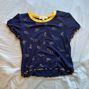 Women’s / Junior’s Navy Blue Dinosaur Print Baby Tee T-shirt